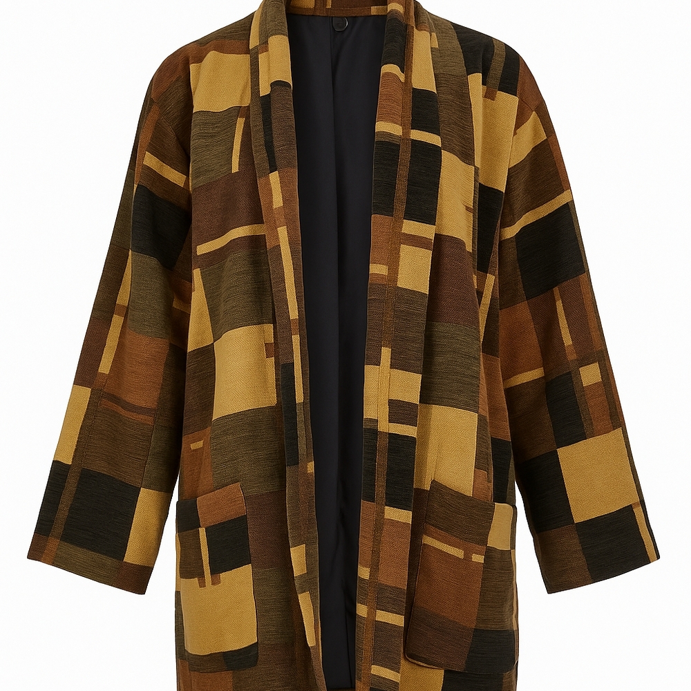 Vintage Patchwork Open Front Jacket Brown Black T… - image 2